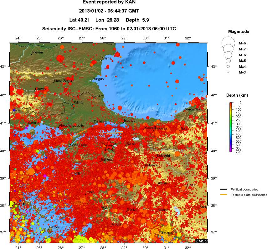 regional depth historical seismicity