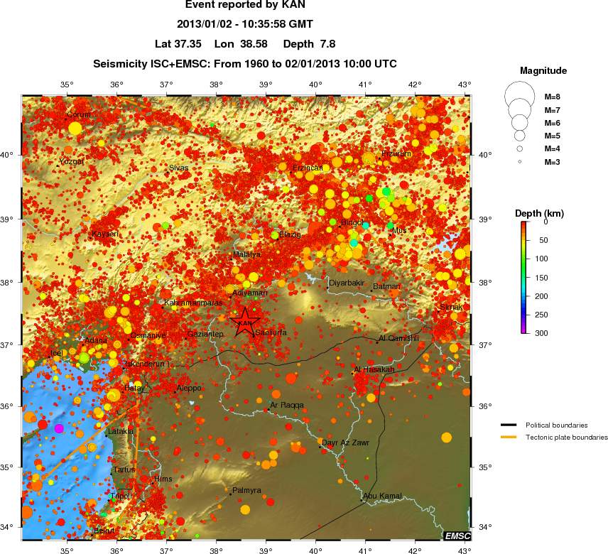 regional depth historical seismicity