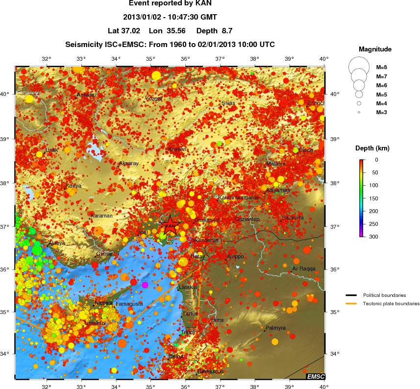 regional depth historical seismicity