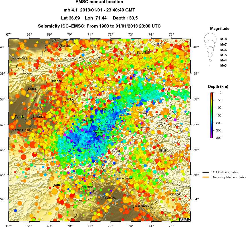 regional depth historical seismicity