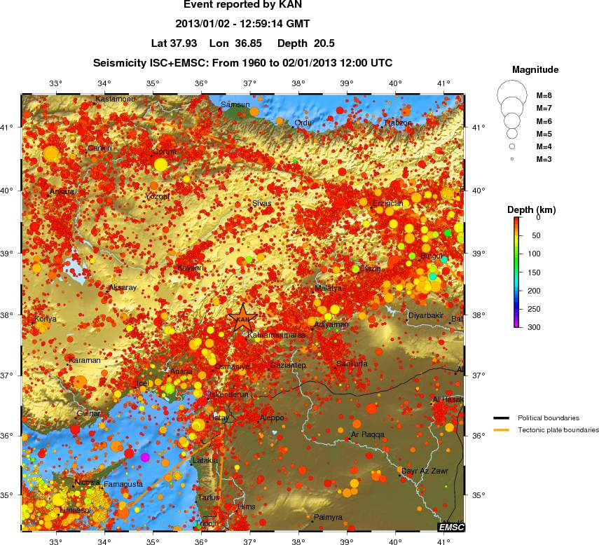 regional depth historical seismicity