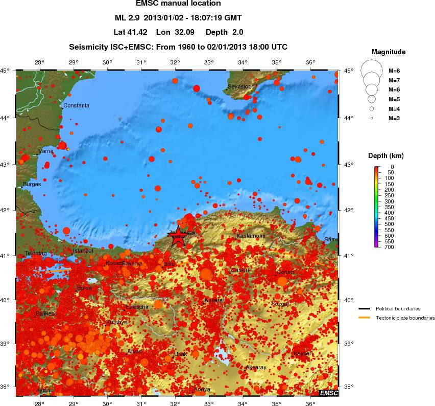 regional depth historical seismicity