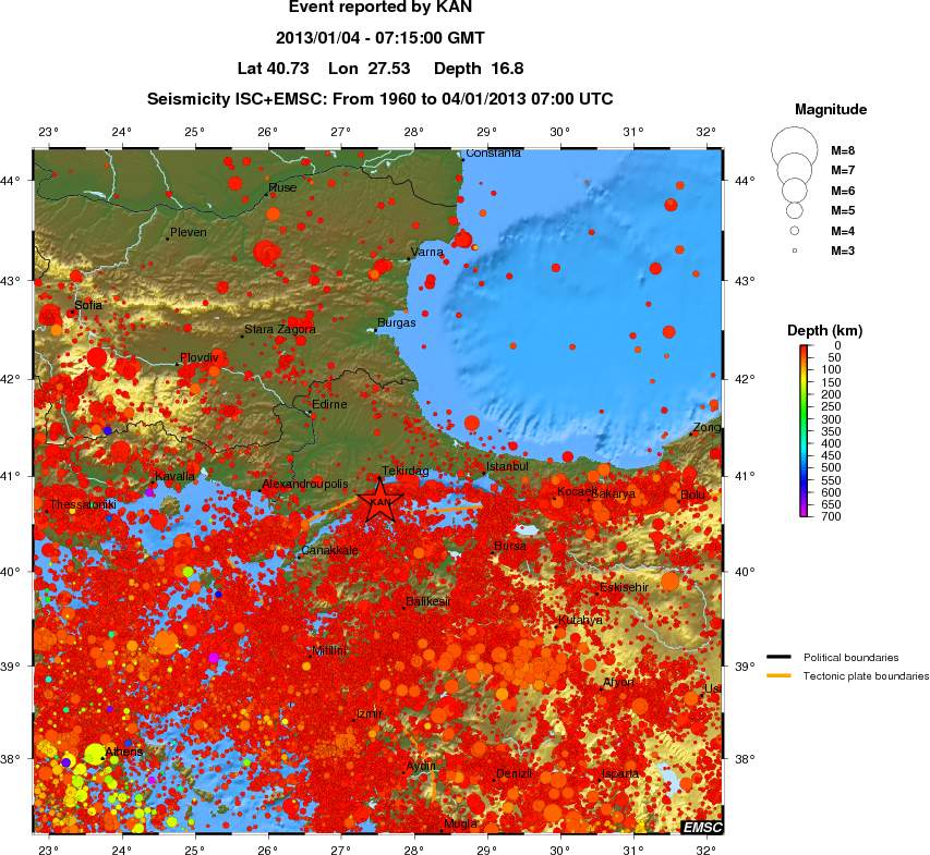 regional depth historical seismicity