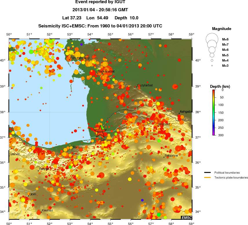 regional depth historical seismicity