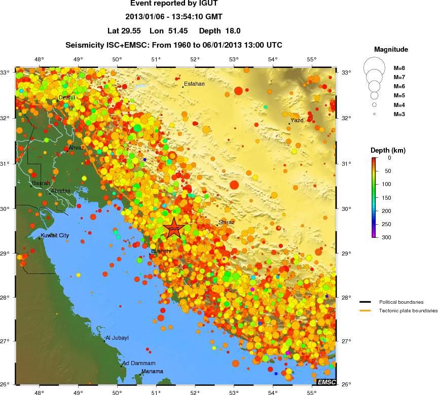 regional depth historical seismicity