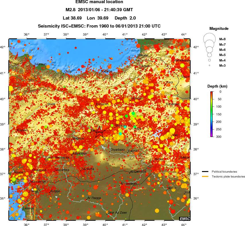 regional depth historical seismicity