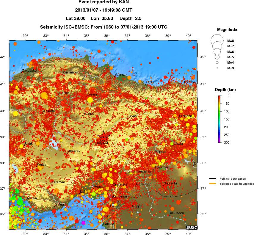regional depth historical seismicity