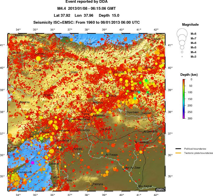 regional depth historical seismicity