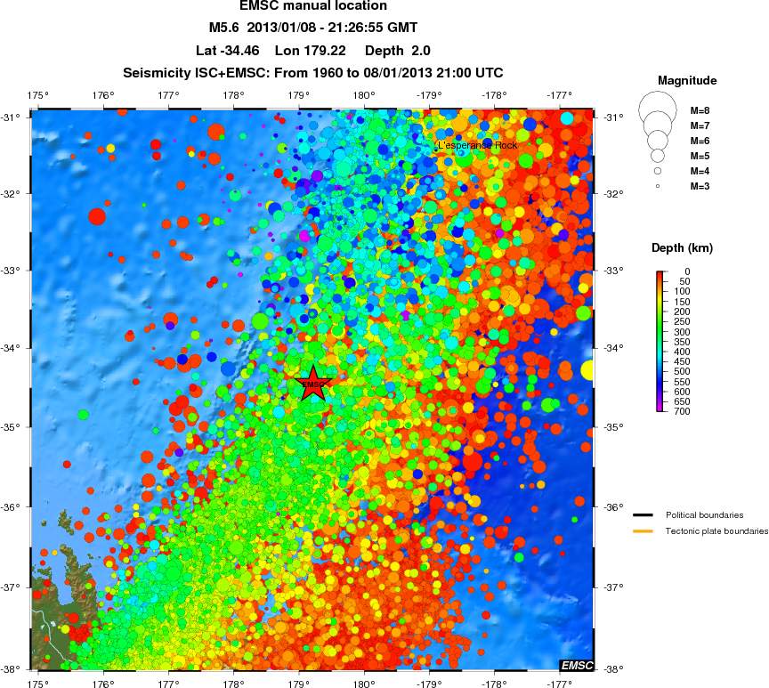 regional depth historical seismicity