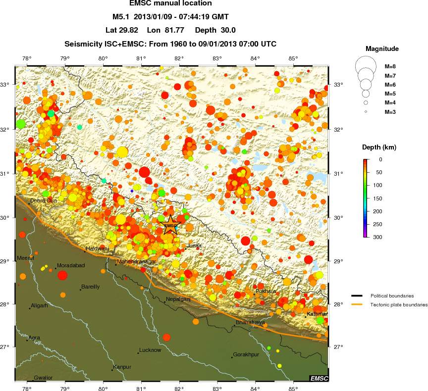 regional depth historical seismicity