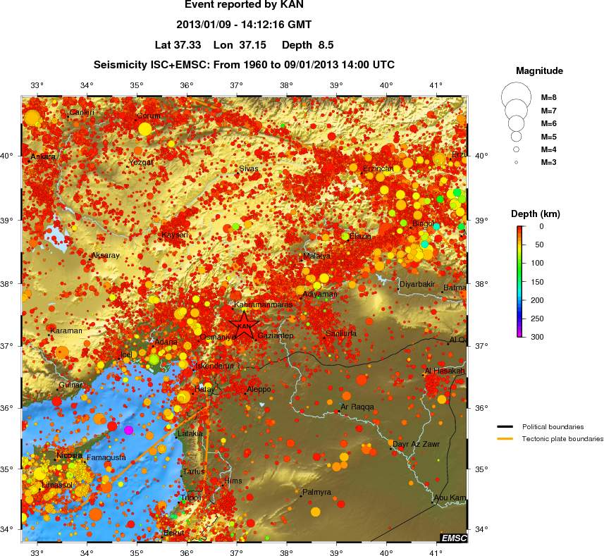 regional depth historical seismicity