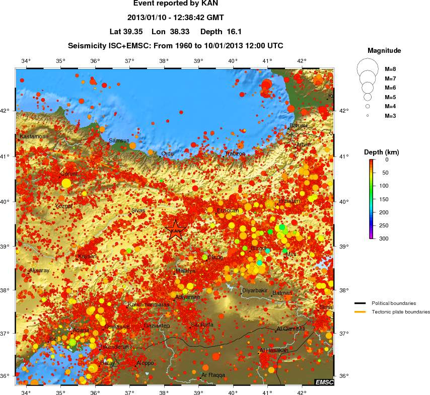 regional depth historical seismicity