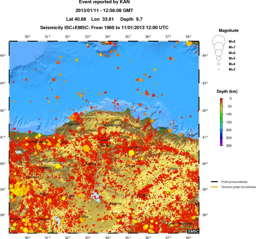 regional depth historical seismicity