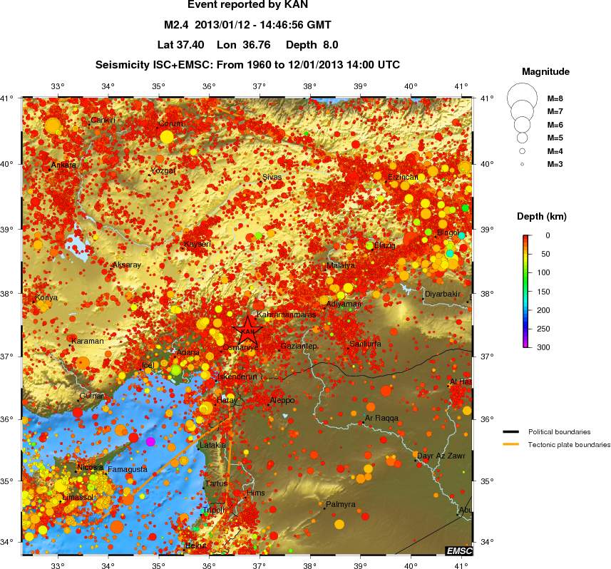 regional depth historical seismicity