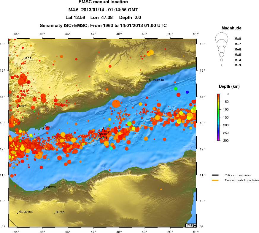 regional depth historical seismicity