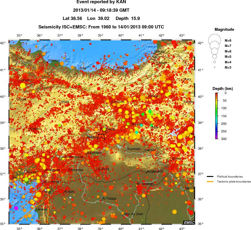 regional depth historical seismicity