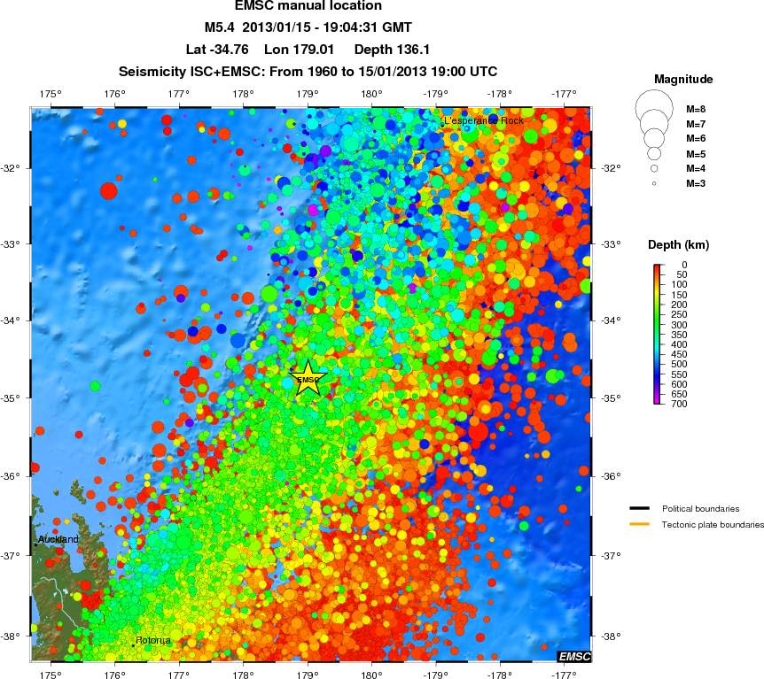 regional depth historical seismicity