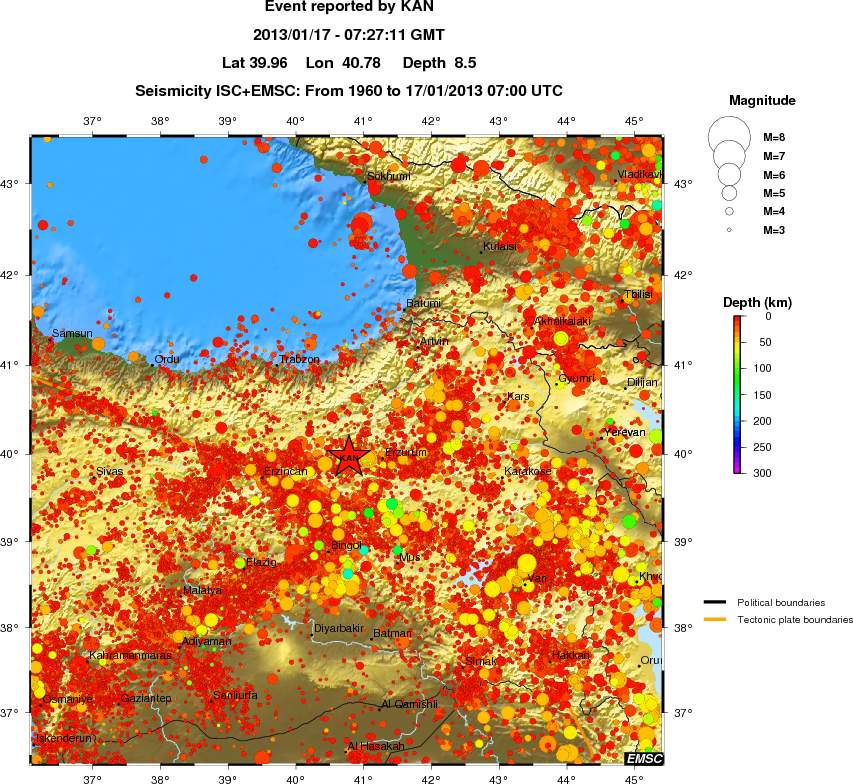 regional depth historical seismicity