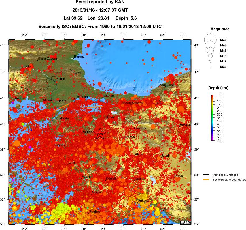regional depth historical seismicity