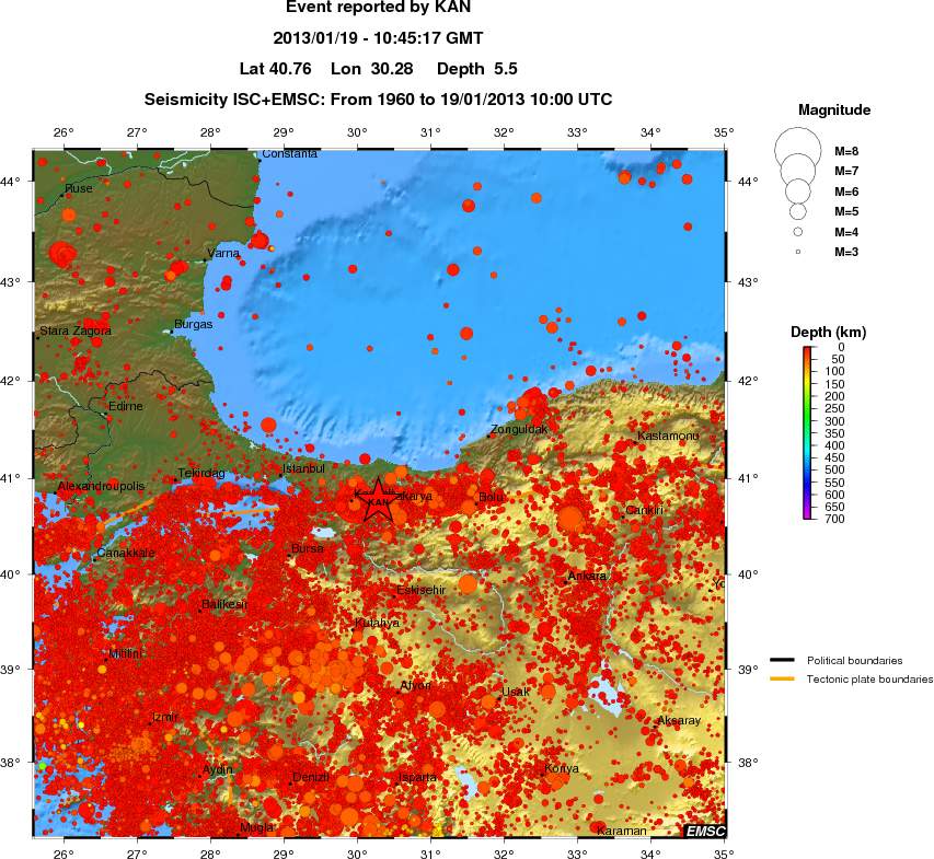 regional depth historical seismicity