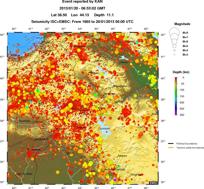 regional depth historical seismicity