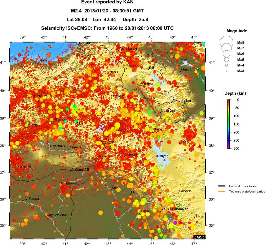 regional depth historical seismicity