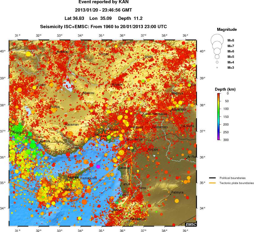 regional depth historical seismicity