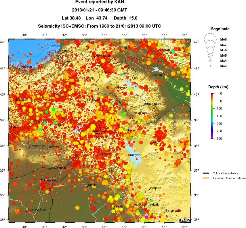 regional depth historical seismicity