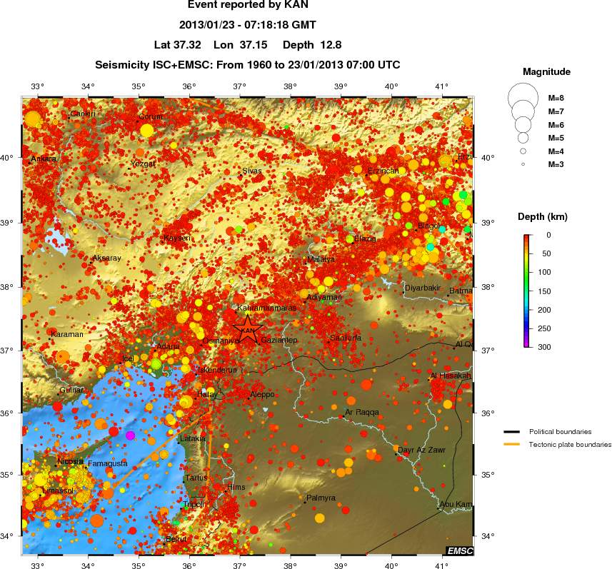 regional depth historical seismicity