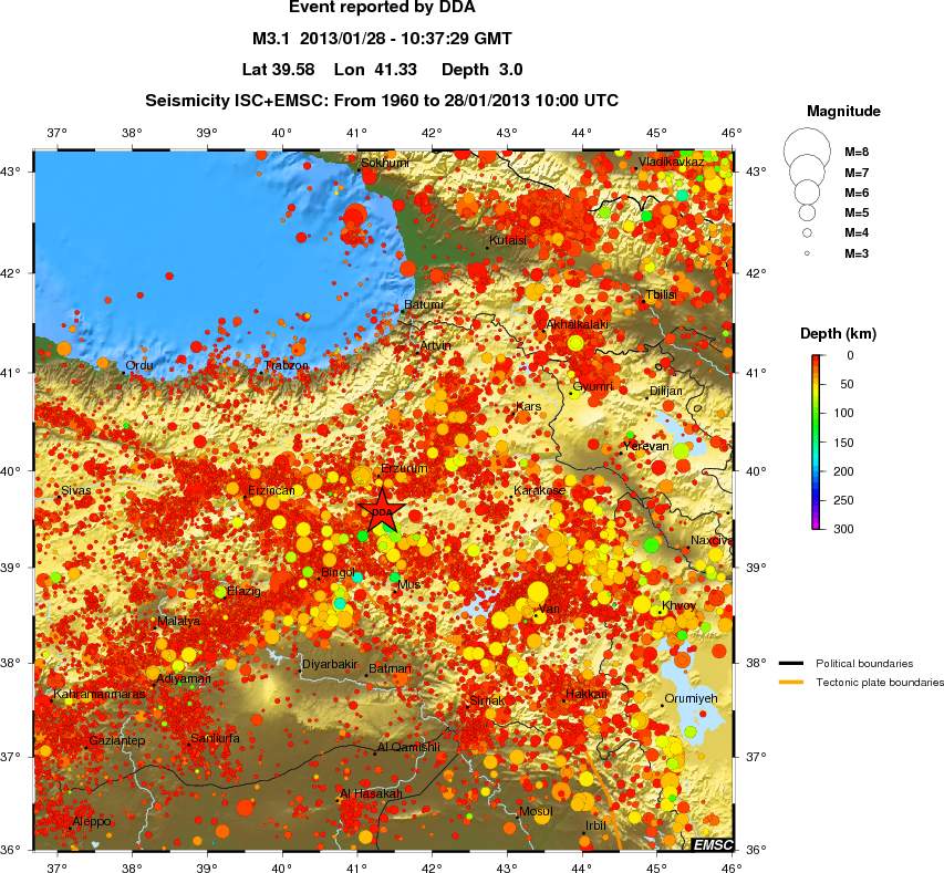 regional depth historical seismicity