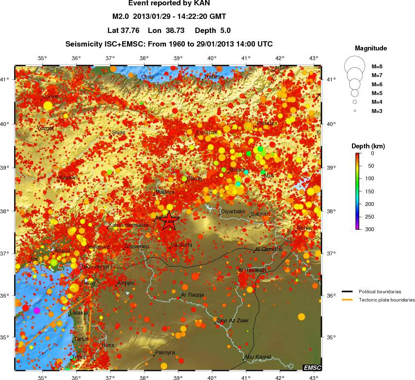regional depth historical seismicity