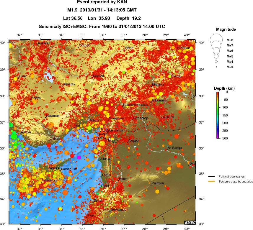 regional depth historical seismicity
