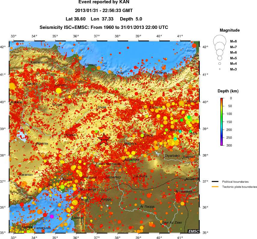 regional depth historical seismicity