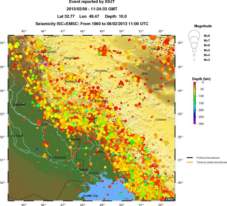 regional depth historical seismicity