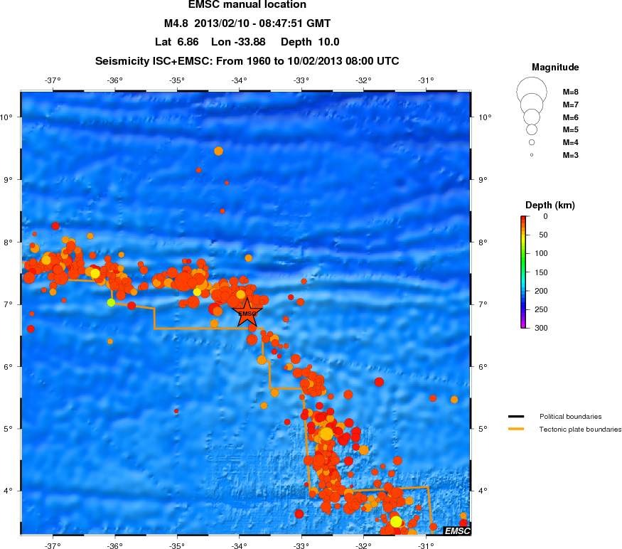 regional depth historical seismicity