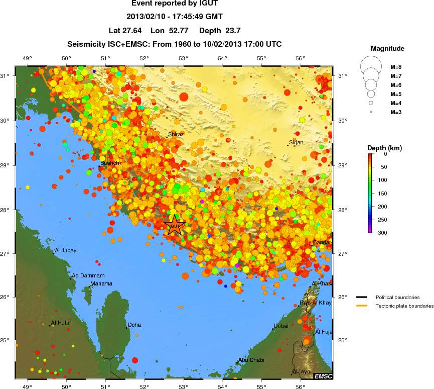 regional depth historical seismicity