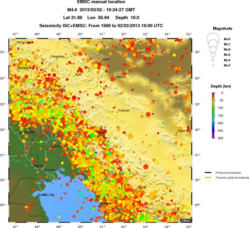regional depth historical seismicity