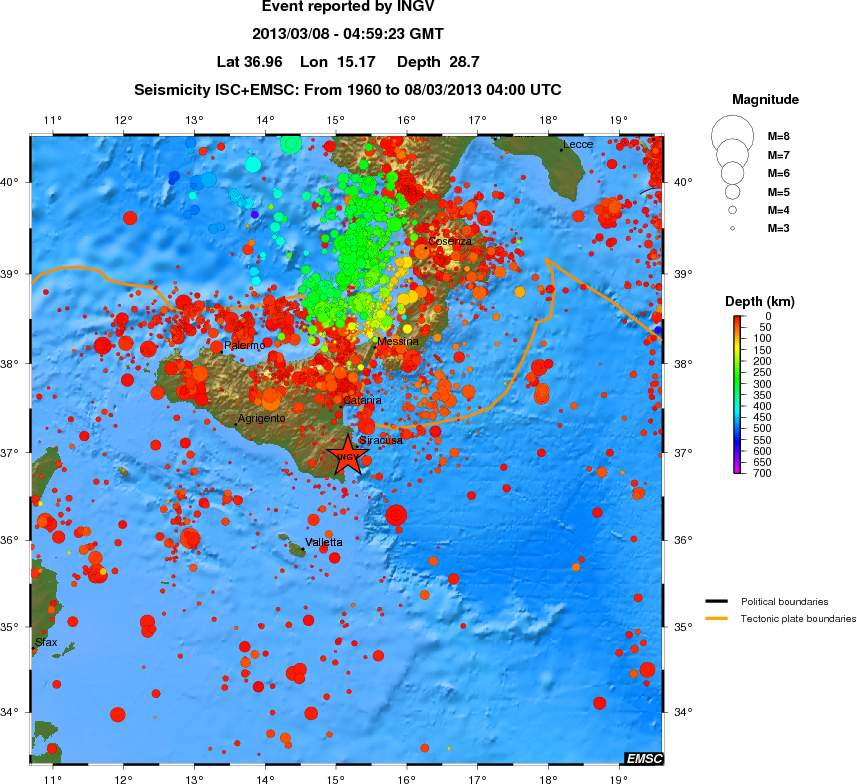 regional depth historical seismicity