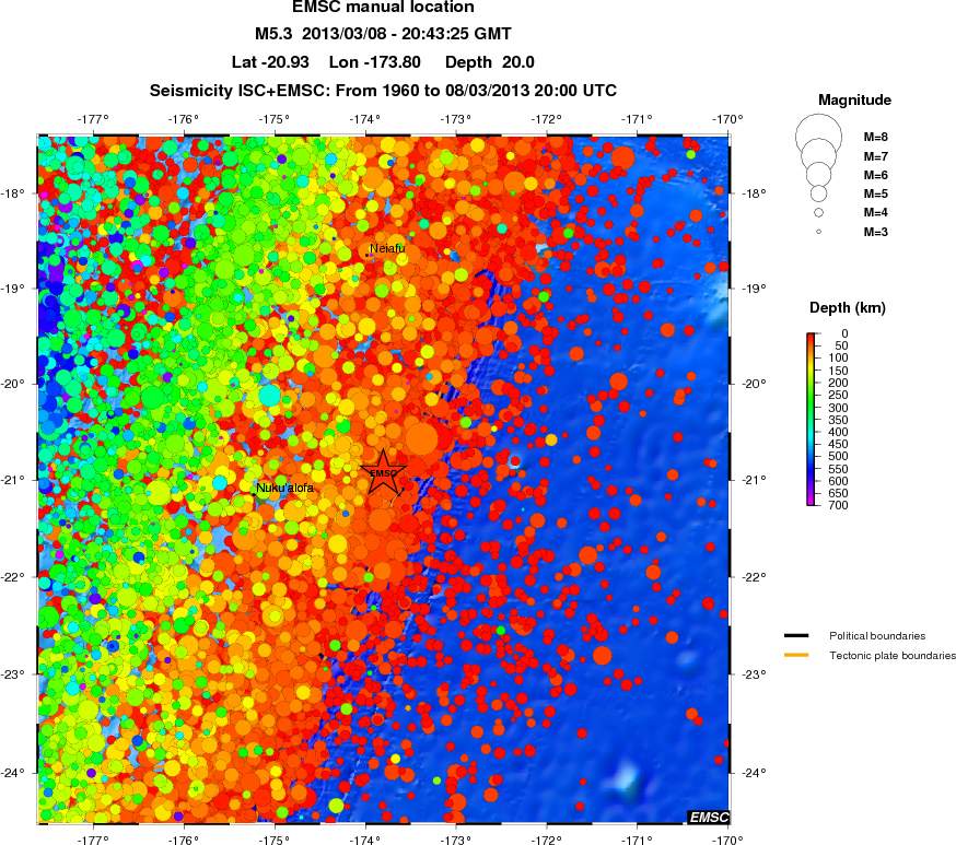 regional depth historical seismicity