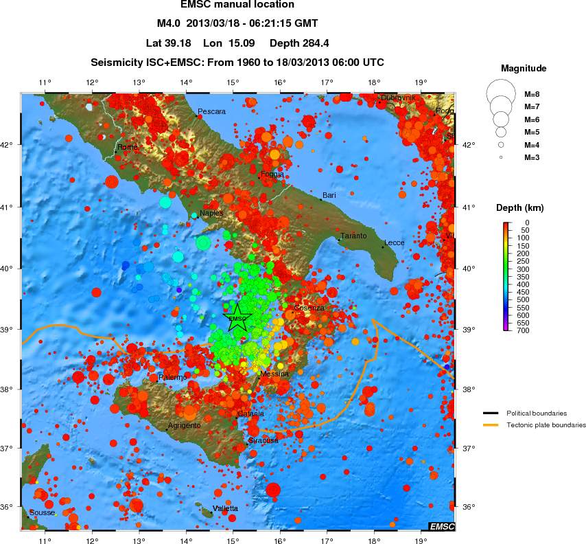 regional depth historical seismicity