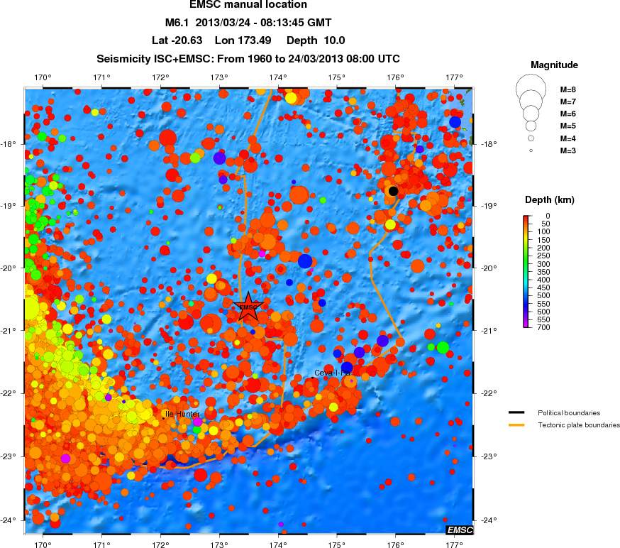 regional depth historical seismicity