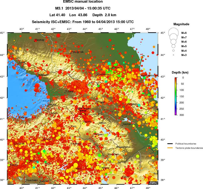 regional depth historical seismicity