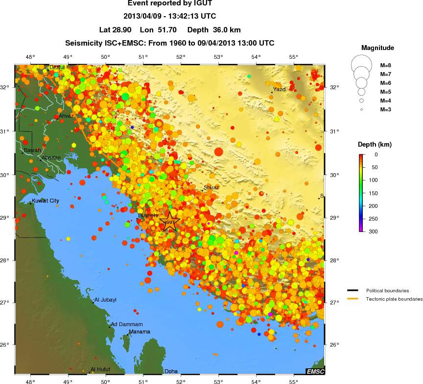 regional depth historical seismicity