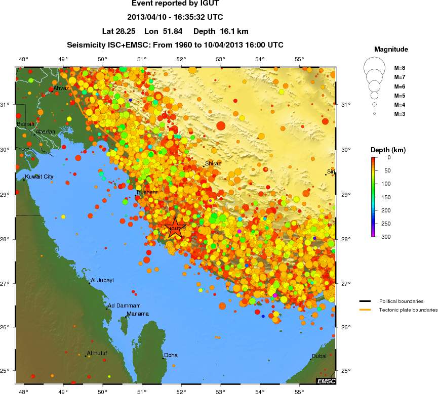 regional depth historical seismicity