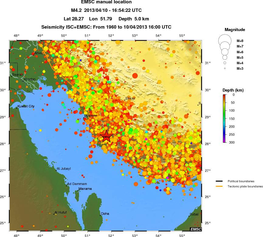 regional depth historical seismicity