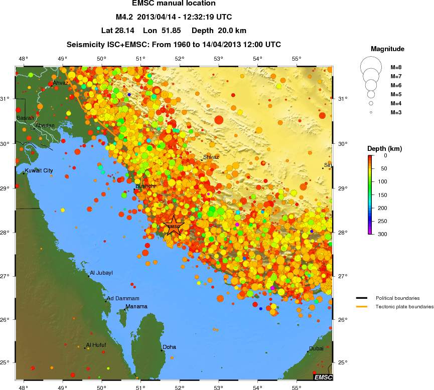 regional depth historical seismicity
