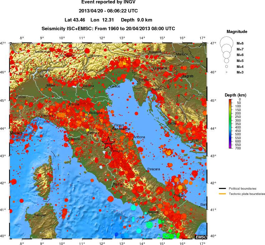 regional depth historical seismicity