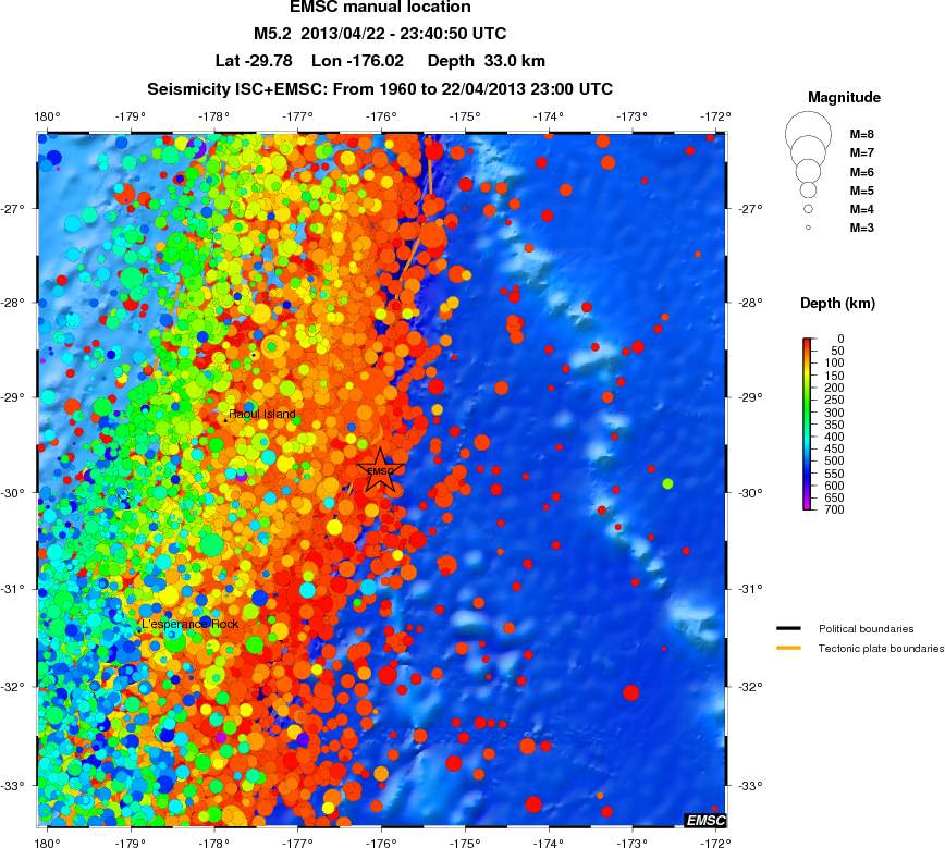 regional depth historical seismicity