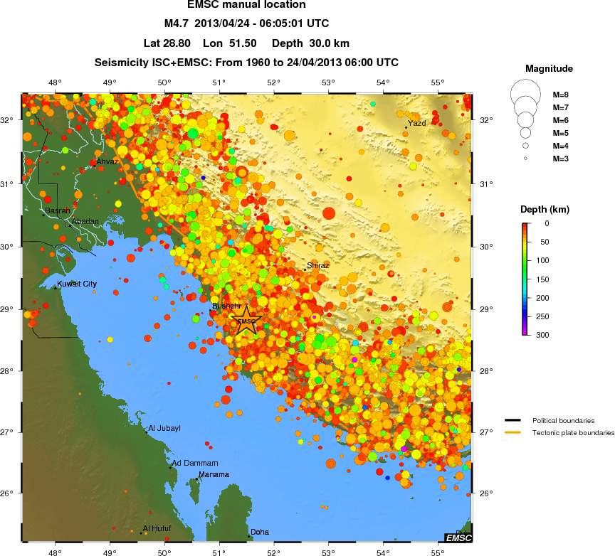 regional depth historical seismicity