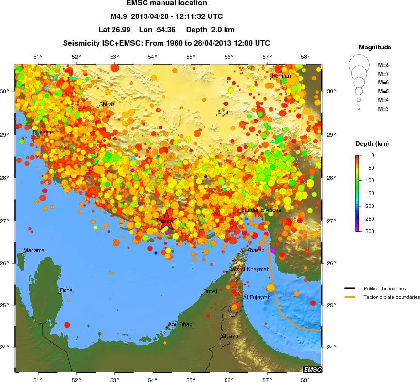 regional depth historical seismicity